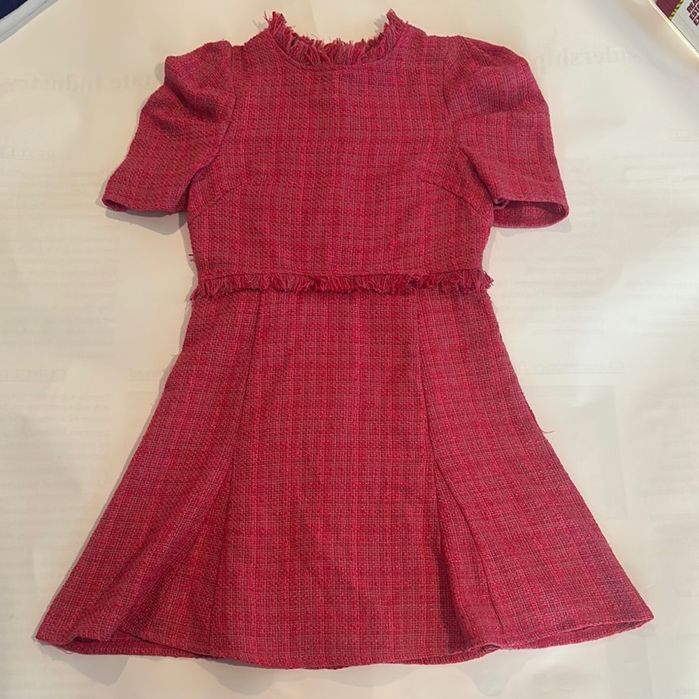 Red A-Line Puff Sleeve Mock Neck Dress